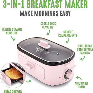 GreenLife 3-in-1 Breakfast Station, Ceramic Nonstick Dual Griddles for Eggs, Mea